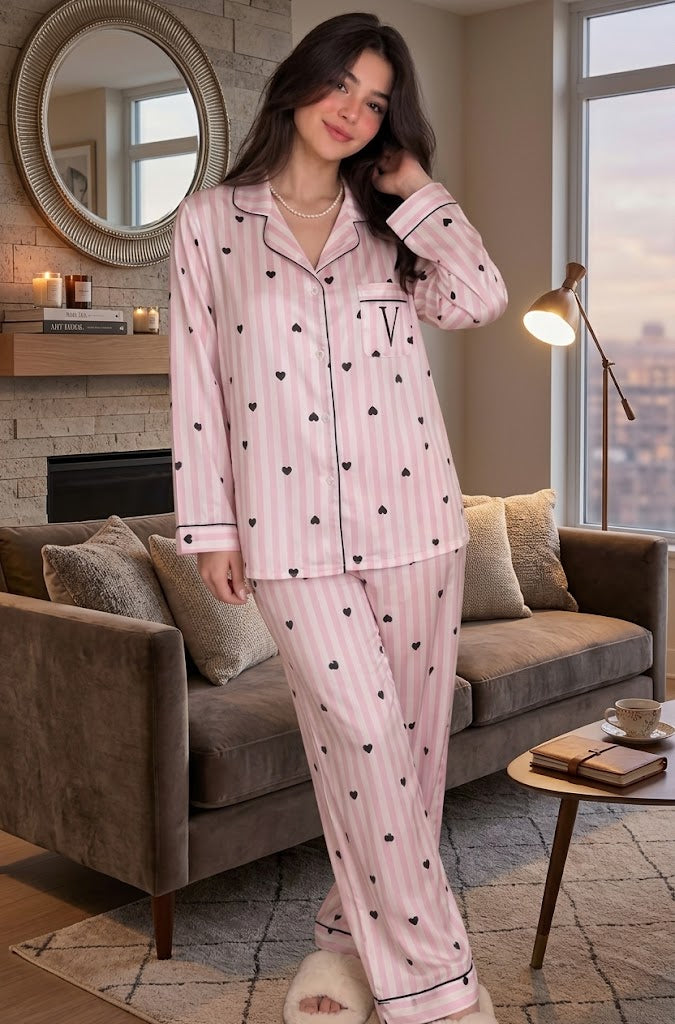 Victoria's Secret Pink Striped Satin Hearts Set