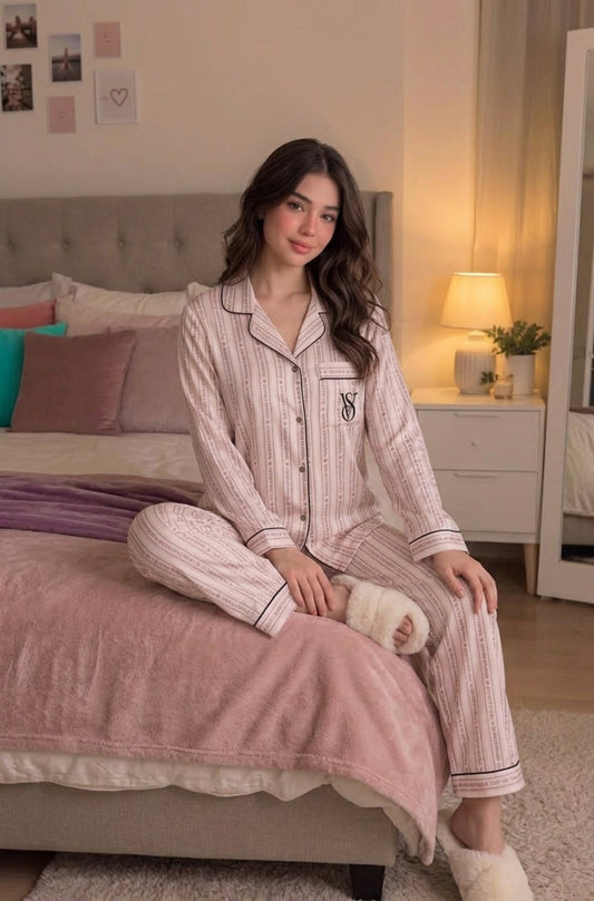 Pink Signature Print Pajama Set