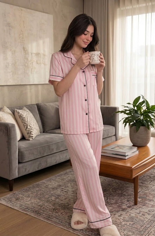Victoria's Secret Short Sleeve Striped Satin