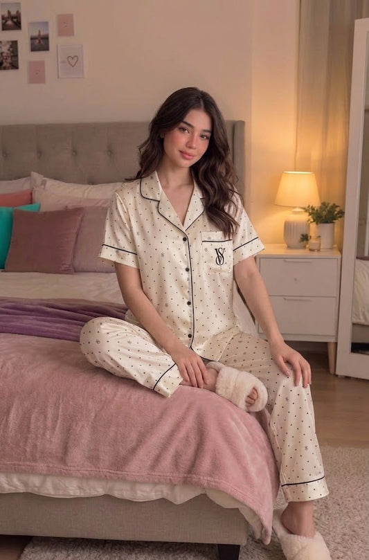 Off-White Polka Dot Pajama Set