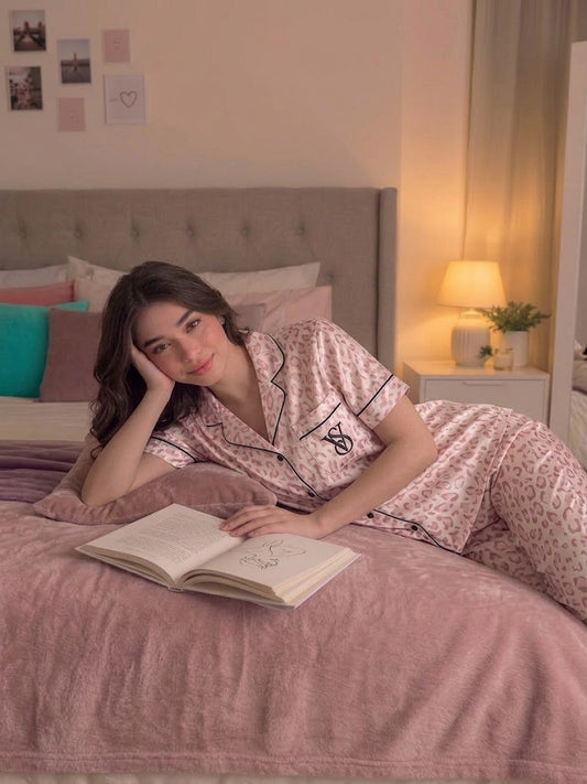 Pink Leopard Print Pajama Set
