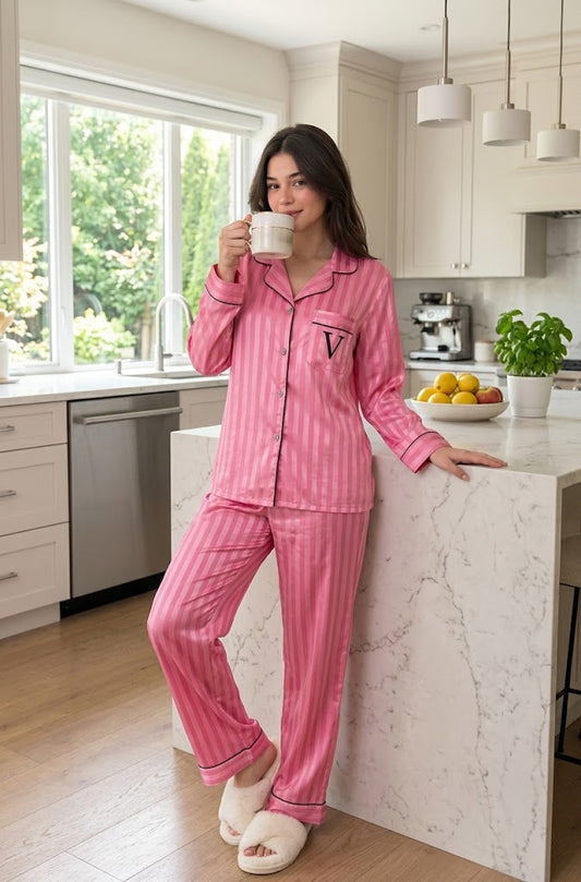 Victoria's Secret Striped Satin Pajamas Lino