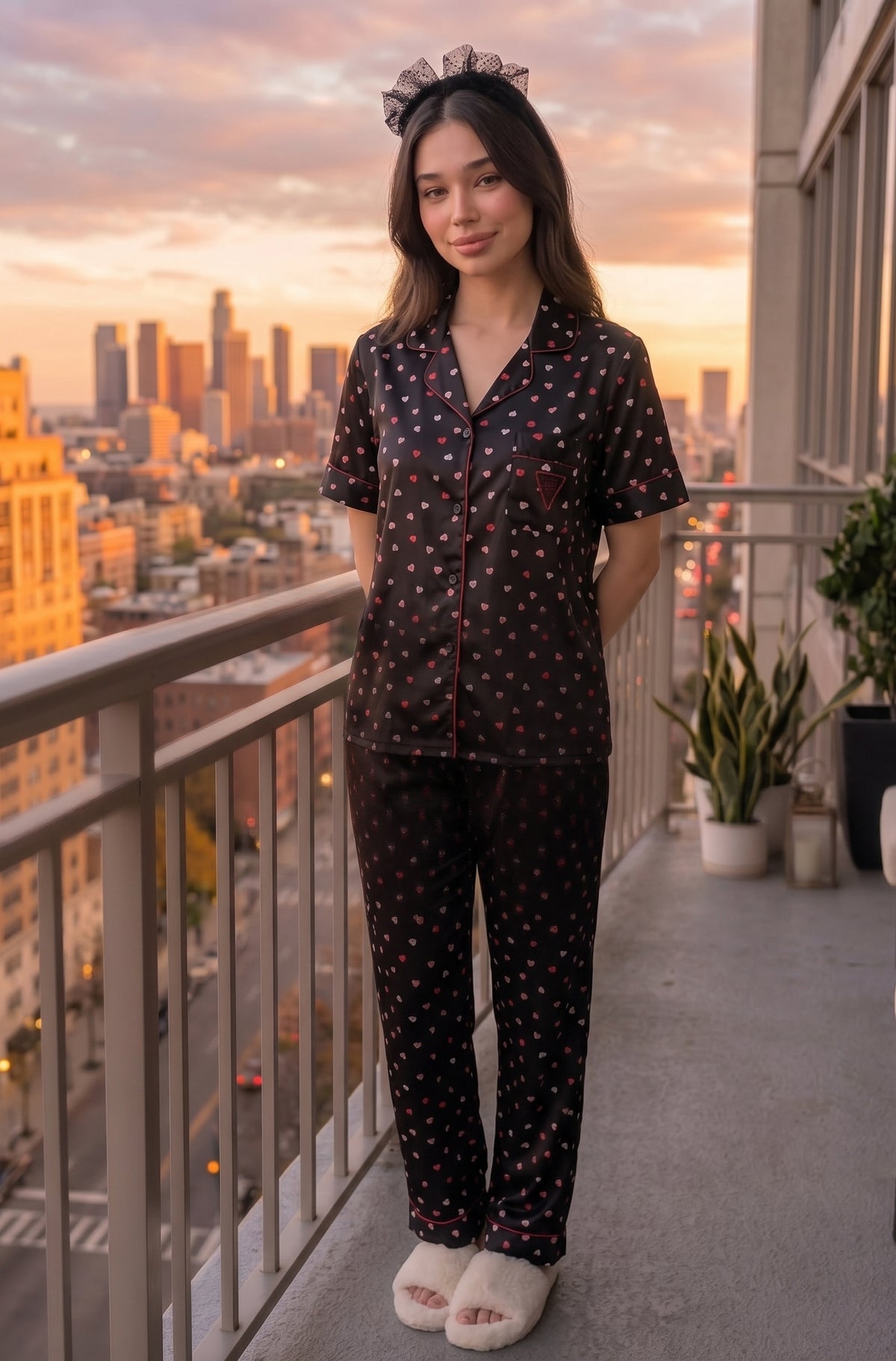 Victoria's Secret Short Sleeve Heart Satin Pajama