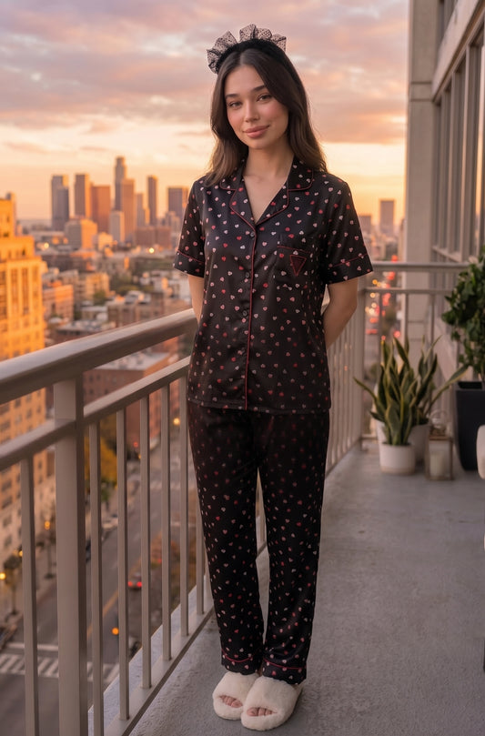 Victoria's Secret Short Sleeve Heart Satin Pajama