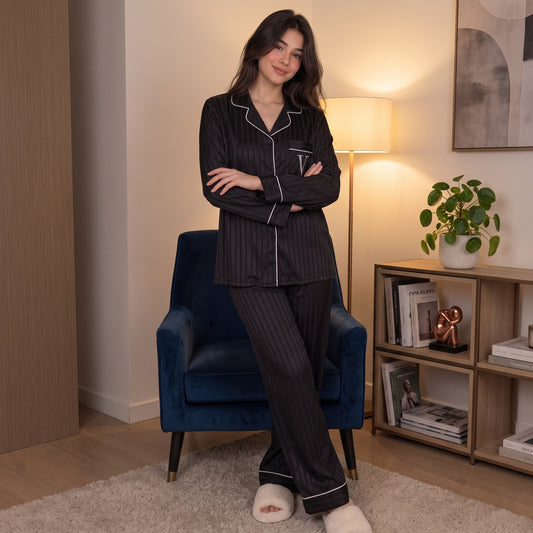 Victoria's Secret Style Black Satin Pajama Set
