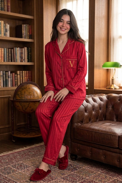 Victoria’s Secret Red Striped Satin  Pajama Set