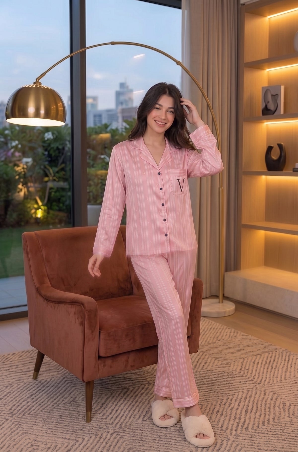 Victoria Pinstripe Satin Set