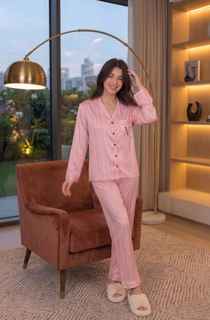 Victoria Pinstripe Satin Set