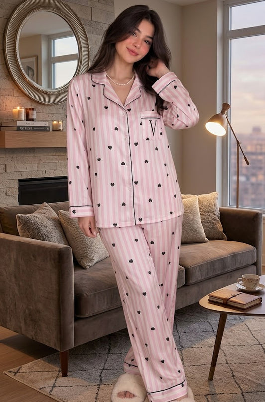 Victoria's Secret Pink Striped Satin Hearts Set