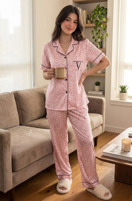 Victoria’s Secret Pink Leopard Satin Short Sleeve Pajama Set