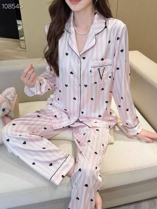 Victoria's Secret Pink Striped Satin Hearts Set