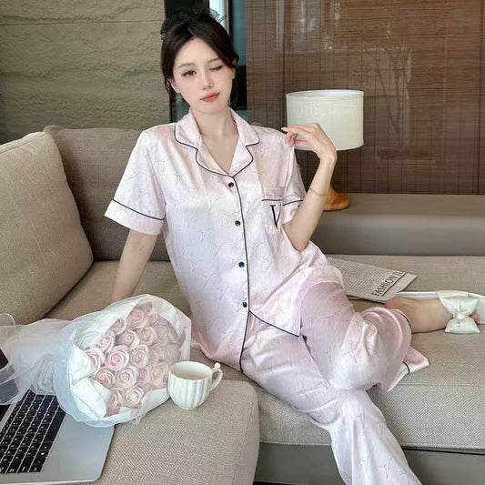 Victoria V-Monogram Satin Short Sleeve Set