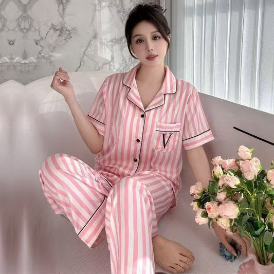 Victoria's Secret Short Sleeve Striped Satin