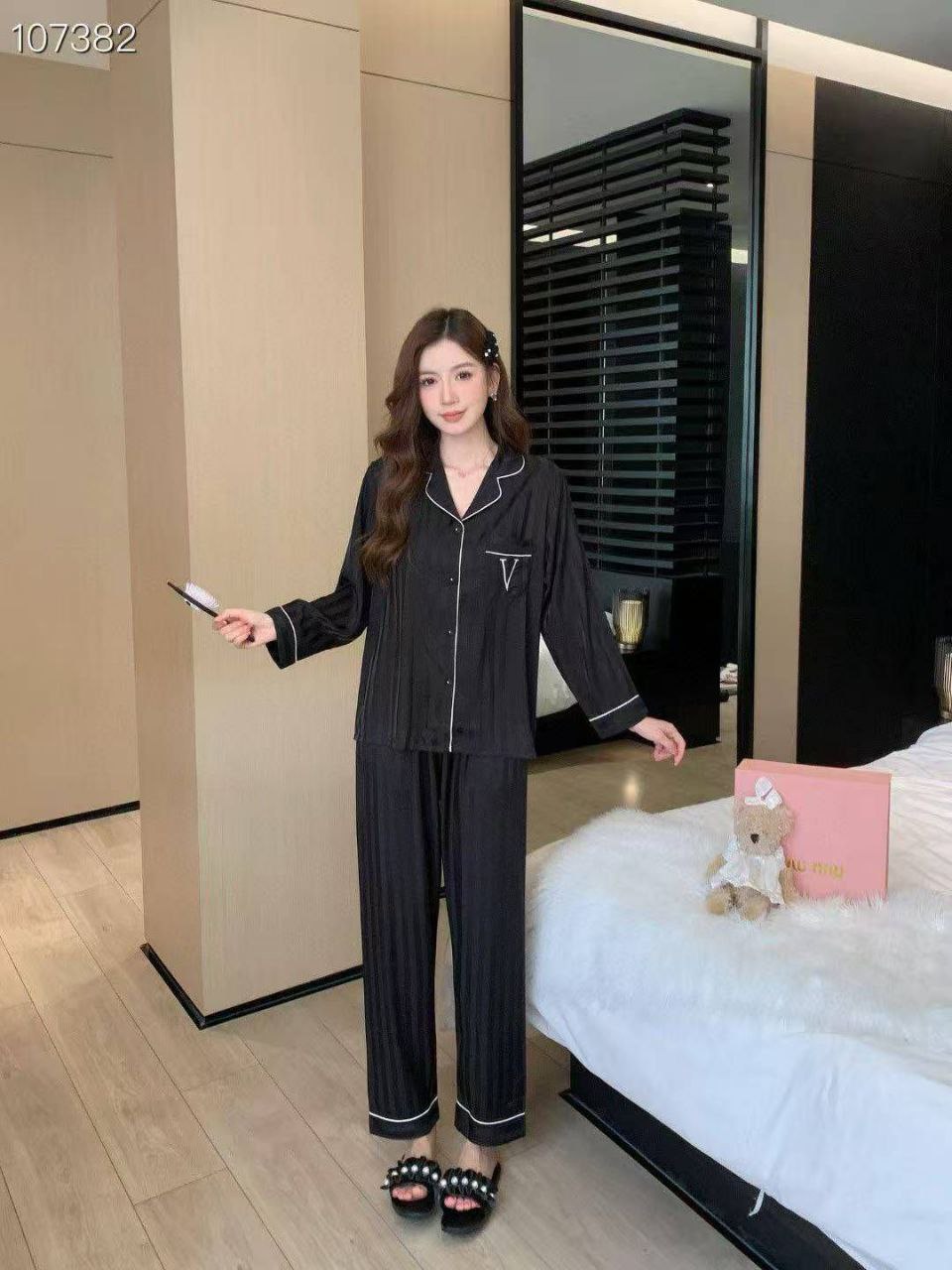 Victoria's Secret Black Striped Satin Pajama